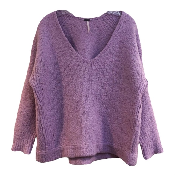 Free People Sweaters - Free People Alpaca Blend Oversized Lilac Purple V Neck Pullover Sweater FLAWED